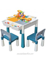 Kids 7-in-1 Multi Toddler Activity Table and 2 Chair 120 Pieces Large Size Blocks Compatible with Classic Blocks Large Building Block Play Table with Storage Space for Kids Boys GirlsPrimary 20inch