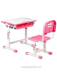 Kids Desk and Chair Set Height Adjustable Children Study Table Students Interactive Workstation with Storage Drawer and Hook 45°Tilted Desktop for Boys Girls Pink