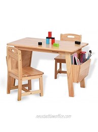 KRAND Children Solid Wood Table and 2 Chair Set with Built-in Storage CasesSolid Wood Natural