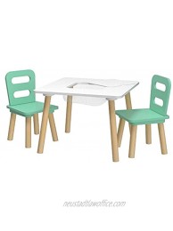 Pidoko Kids Table and Chairs Set Mint Ivory Natural with Storage Compartment