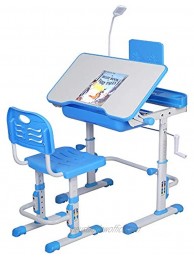 SMAGREHO Kids Desk and Chair Set Upgrade Easy Height Adjustable Childs School Study Writing Tables with Tilt Desktop LED Light Storage Drawer Bookstand Blue-1