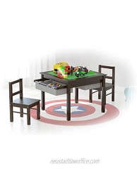 UTEX 2-in-1 Kids Multi Activity Table and 2 Chairs Set with Storage Espresso with Gray Drawer