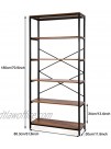 Kemanner 5-Tier Industrial Style Bookcase Vintage Free Standing Bookshelf Rustic Wood Bookcases Furniture Brown.