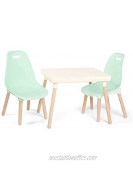 B. spaces by Battat – Kids Furniture Set – 1 Craft Table & 2 Kids Chairs with Natural Wooden Legs Ivory and Mint
