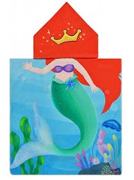 Cartoon Kids Hooded Mermaid Beach Towel Princess Beach Towel Mermaid Bath Towel for Girls Bath Swimming Pool and Beach Holiday Soft and Absorben