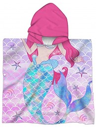 Hexagram Mermaid Kids Beach Towel with Hood,Kids Little Mermaid Tail Baby Poncho Hooded Towel for Toddler Girls Wrap,Super Abosorbent and Quick Dry 24"x24" Pink Towel for Pool Swiming Bath Gift