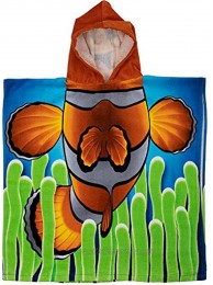 Kids Super Soft Clownfish Cotton Hooded Poncho Bath Beach Pool Towel
