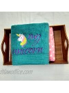 Prick-N-Pounce Customized 100% Cotton Bath Towel Embroidered Customized for Children Kids Bathroom My Unicorn Bluish-Green Turquoise Peacock Blue