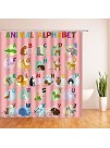 Alphabet Shower Curtain Kids ABC Educational Learning Tool Colorful Cute Cartoon Animal A to Z Pattern for Children Boys Baby Funny Creative Teaching Decor Fabric Bath Curtain with Hook