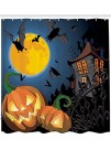 Ambesonne Halloween Shower Curtain Gothic Halloween Haunted House Party Theme Design Trick or Treat Motifs Print Cloth Fabric Bathroom Decor Set with Hooks 84" Long Extra Orange Black