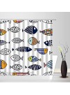 Colorful Fishes Shower Curtain Kids Fish Abstract Ocean Sea Animals Modern Multicolor Cute Funny Cartoon Blue Fish Pattern Painting Art Fabric Decor Bathroom Curtain Set with Hooks