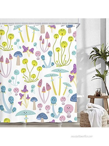 Cute Kids Shower Curtain for Bathroom Funny Watercolor Colorful Mushroom Polyester Waterproof Fabric Shower Curtain Cartoon Restroom Decor Accessories with Hooks 72X72in Purple and Green and Blue