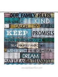 Family Rules Shower Curtain Inspirational Quotes Motivation Educational Words Rustic Wooden Board Barn Door Vintage Farmhouse Cabin Lodge Country Home Decor Fabric Bath Curtain with Hook