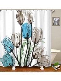 Floral Shower Curtain Blue Shower Curtain Tulip Flowers Fabric Shower Curtains Set with Hook Unique Shower Curtains 72x72 Inches Machine Washable Light Blue White