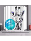 Kalormore Funny Shower Curtain White Grey Giraffe Chewing Gum Blue Bubble Fabric Waterproof Kids Bathroom Curtain with Hooks 72x72