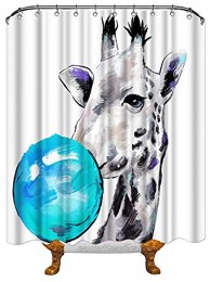Kalormore Funny Shower Curtain White Grey Giraffe Chewing Gum Blue Bubble Fabric Waterproof Kids Bathroom Curtain with Hooks 72x72