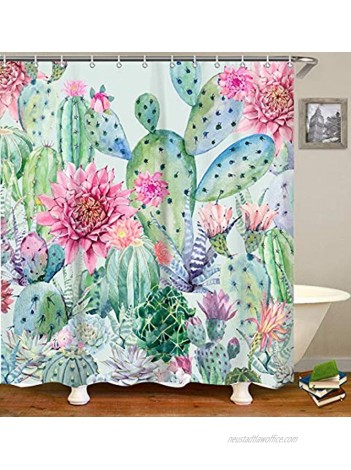 LIVILAN Cactus Shower Curtain Set with 12 Hooks 70.8" x 70.8" Fabric Bath Curtain Decorative Waterproof Quick Dry Bathroom Curtain for Home