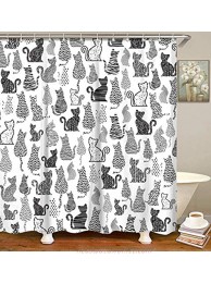 LIVILAN Cat Shower Curtain for Bathroom Cute Shower Curtain with 12 Hooks Kitten Animal Decorative Black and White Fabric Bath Curtain Gift for Cat Lovers Kids and Girls Machine Washable 72" X 78"