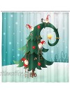 MERCHR Kids Christmas Shower Curtain Cute Gnome Climbing Snowy Christmas Tree Bathroom Decorations Colorful Christmas Ornaments Ribbons Winter Holiday Fabric Bathroom Accessories with Hooks 72x72IN