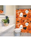 SHENGJUN 72x72 Orange Funny Halloween Shower Curtains for Kids Hallowmas Bath Bathroom Decors Grimace Pumpkins Spooky Ghost Cats Skulls Spider Home Fabric Waterproof Shower Curtain Set with 12 Hooks