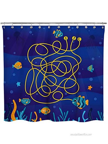 Sunlit Design Cartoon Undersea Maze Fabric Shower Curtains for Kids Children Lovely Fish Finding Mommy Pattern of Game Shower Curtain Bathroom Decoration