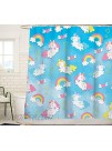 Sunlit Lovely Unicorn Fabric Shower Curtain with Blue Sky Background for Girls Kids and Children Bathroom Decoration