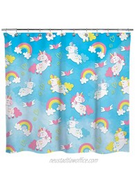 Sunlit Lovely Unicorn Fabric Shower Curtain with Blue Sky Background for Girls Kids and Children Bathroom Decoration