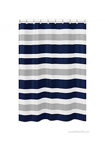 Sweet Jojo Designs Navy Blue Gray and White Kids Bathroom Fabric Bath Teen Stripe Shower Curtain