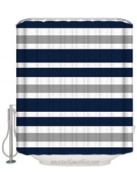 Vandarllin Designs Navy Blue Gray and White Kids Bathroom Fabric Bath Teen Stripe Shower Curtain,Extra Long 72x84 Inch
