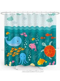 ZXMBF Cartoon Sea Kids Shower Curtain Deep Ocean Lovely Underwater World Animal Fish Whale Turtle Home Bathroom Décor Waterproof Fabric 72x72 Inch Plastic Hooks 12PCS
