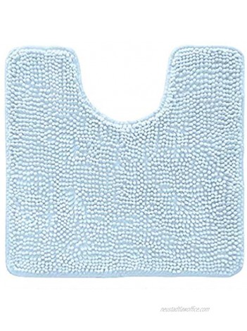 Kangaroo Chenille Toilet Bath Rug Oval U-Shape Contour Mat Soft and Absorbent Contoured Mats for Toilets Base and Bathtub Machine Wash and Quick Dry Plush Bathroom Rugs for Kids Tub Light Blue