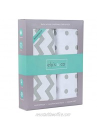 Ely's & Co. Kid's Waterproof Pack n Play Portable Mini Crib Sheet with Mattress Pad Cover Protection White and Grey Chevron and Polka Dots 2 Pack