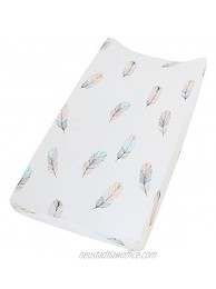 LifeTree Cotton Changing Pad Cover Feather Print Soft Diaper Cradle Sheet for Baby Boys or Girls Fits Standard Contoured Changing Table Pads