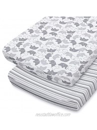 The Peanutshell Baby Changing Pad Covers for Boys or Girls | Grey & White 2 Pack Set | Elephant & Stripes