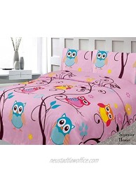 Bedding Haus Twin Kids Sheet Set 3pc Multi-Color Owl Design Pink Yellow Orange Design Fun and Bright Bed Sheet Cover Girl Kids Fitted Flat Pillow Case Sheet Twin Owl