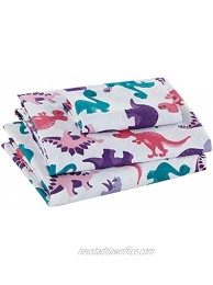 Better Home Style Multicolor Pink Blue Purple Dinosaurs Design for Girls Kids Teens 3 Piece Sheet Set with Pillowcase Flat and Fitted Sheets # Dinosaur Land Pink Twin