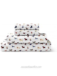 Brielle Home 100-Percent Cotton Flannel Sheet Set Twin Dogs White