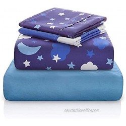 Chital Unisex Full Bed Sheets | 4 Pc Gender Neutral Kids Bedding Set | Starry Night Sky Print | 1 Flat & 1 Fitted Sheet 2 Pillow Cases | Durable Super-Soft Double-Brushed Microfiber | 15” Deep