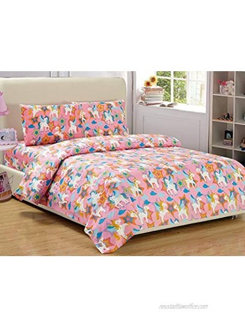 Elegant Home Multicolor Pink Purple White Blue Orange Unicorn 3 Piece Printed Twin Sheet Set with Pillowcase Flat Fitted Sheet for Girls Kids Teens # Pony Twin Size