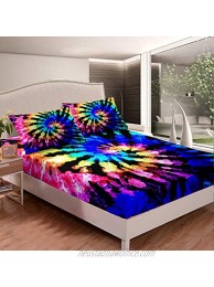 Feelyou Tie Dye Bed Sheets Boho Psychedelic Sheet Set Colorful Rainbow Bedding Trippy Bohemian Gypsy Fitted Sheet Full Size Includes 1 Sheets & 2 Pillowcases No Flat Sheet