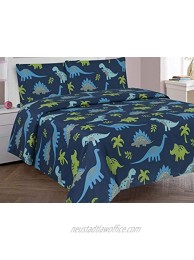 Golden Linens 4 Pieces Full Size Printed Modern Designs Kids Sheets Bed Cover with Pillow Cases Dinosaur