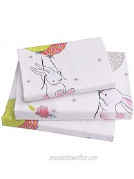 J-pinno Cute Cartoon Rabbit Bunny Twin Sheet Set for Kids Girl Children,100% Cotton Flat Sheet + Fitted Sheet + Pillowcase Bedding Set