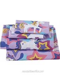 Linen Plus Sheet Set for Girls  Teens Happy Unicorn Stars Magic Word Purple White Turquoise Red Pink Flat Sheet Fitted Sheet and Pillow Cases Full Size New
