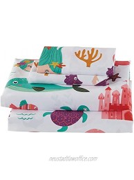 Linen Plus Sheet Set for Girls Teens Mermaid Sea Life Sea Horse Star Fish White Purple Teal Flat Sheet Fitted Sheet and Pillow Case Twin Size New