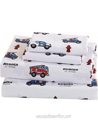 Linen Plus Sheet Set for Kids Heroes Fire Fighter Fire Trucks Police Car Ambulance Paramedic Navy Blue Red White Light Blue Grey Green Flat Sheet Fitted Sheet and Pillow Cases Full Size New