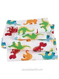 Linen Plus Sheet Set for Kids Teens Dinosaur Jurassic White Orange Blue Red Green Yellow Flat Sheet Fitted Sheet and Pillow case Twin Size New