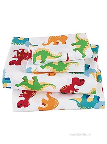 Linen Plus Sheet Set for Kids Teens Dinosaur Jurassic White Orange Blue Red Green Yellow Flat Sheet Fitted Sheet and Pillow case Twin Size New