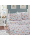 Luxury Home Collection Girls Teens 4 Piece Queen Size Sheet Set Mermaid Under The Sea Star Fish Sea Horse Pink White Blue Green Yellow