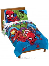 Marvel Super Hero Adventures Avengers Heroes Amigos 4 Piece Toddler Bed Set – Super Soft Microfiber Bed Set – Bedding Features Captain America Hulk Iron Man & Spiderman Official Marvel Product