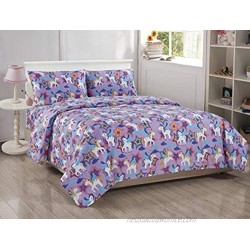 MK Home LLC 3pc Twin Size Sheet Set for Girls Unicorn Blue Purple Yellow White New